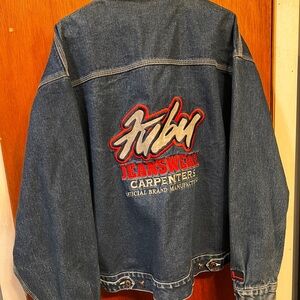 FUBU vintage Blue Denim Jacket with Red and White Embroidery